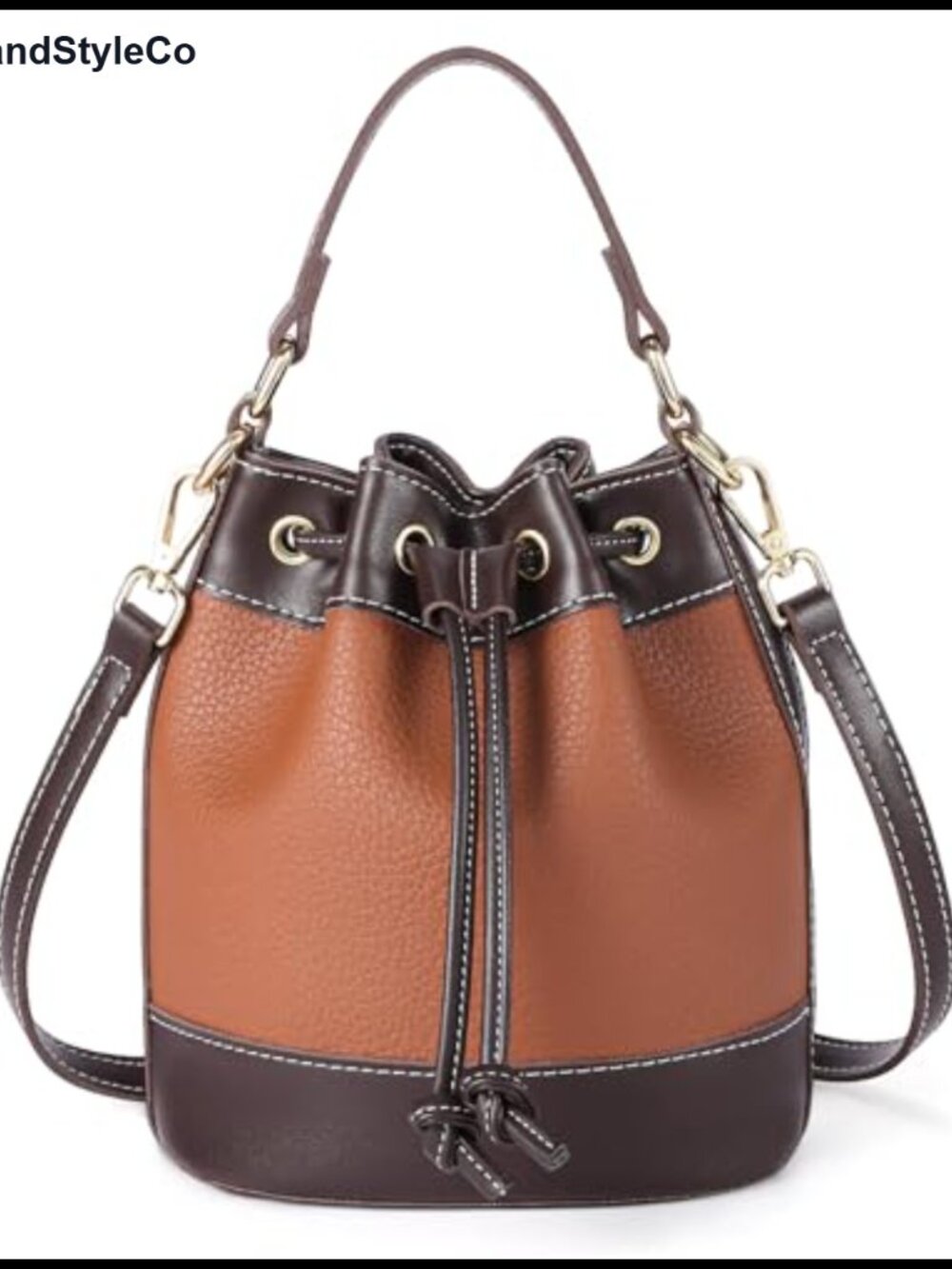 Vegan Leather Mini Bucket Crossbody Bag with Drawstring Closure